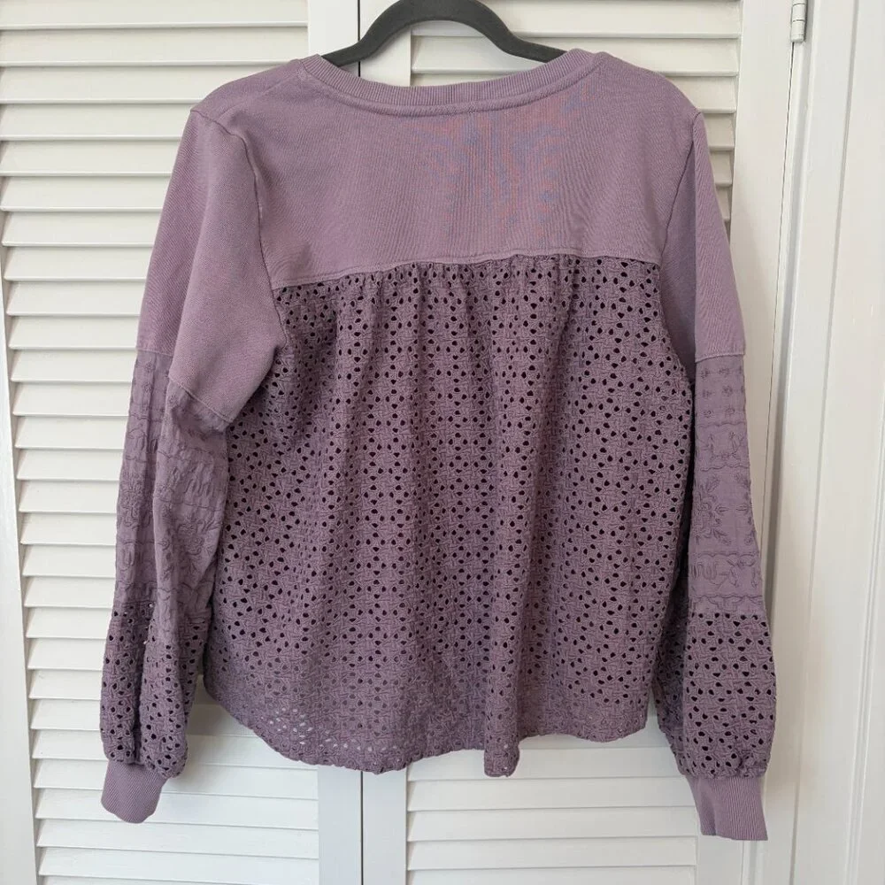 By Anthropologie women's oversized eyelet sweatshirt lavender purple medium